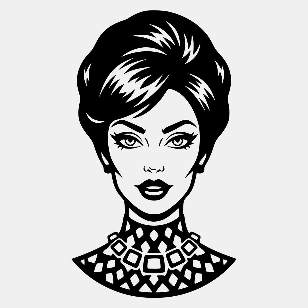 Retro Pin-up Woman SVG, Vintage Glamour Girl Black and White Vector Art ...
