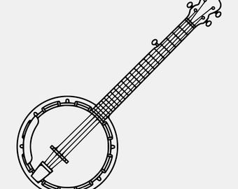 Banjo From Above SVG PNG : Clean Line Illustration (Digital Download)