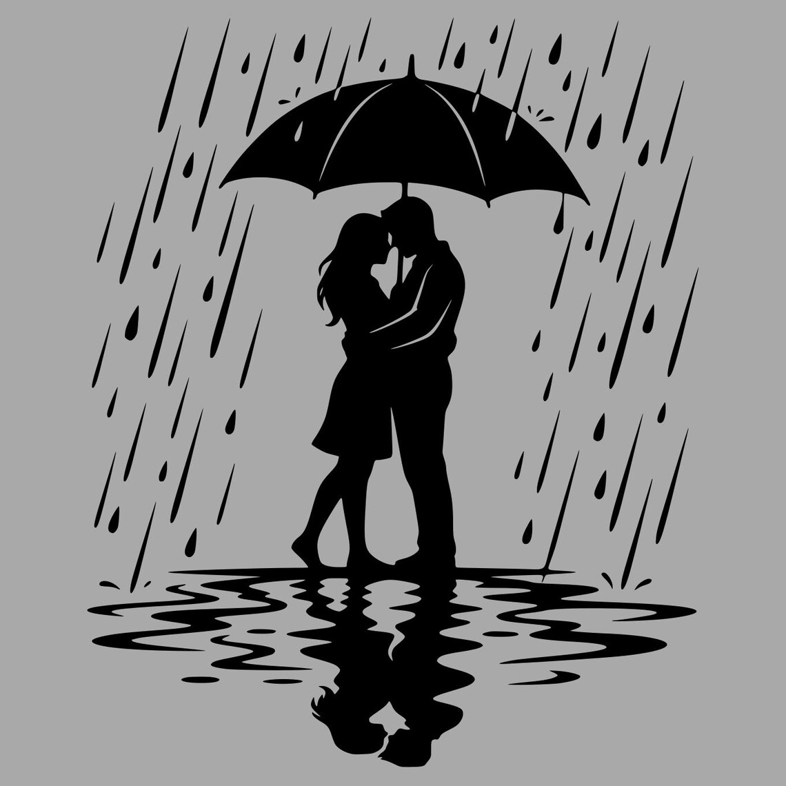 Couple Under Umbrella Silhouette - Romantic Rain Illustration - Etsy