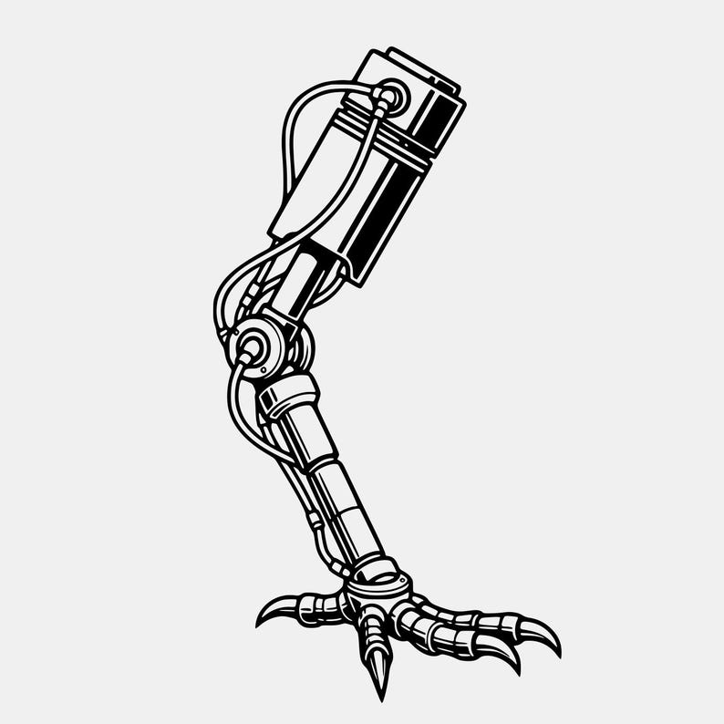 Biomechanical Bird Leg SVG, Robotic Claw Foot Clipart, Steampunk Animal ...