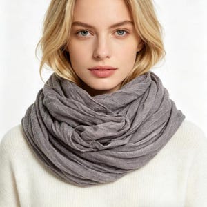 Handmade Cotton Linen Scarf – Crinkled Sheer Wrap, 50% Linen 50 Cotton, Hand Rolled Edges, 60x230 cm Long Scarf