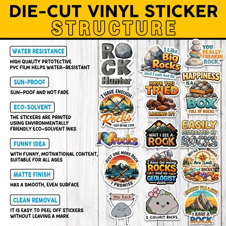 Igneous Rocks Sticker 15 Pcs Rock Stickers Pack, Funny Geology Waterproof Vinyl Decals for ...