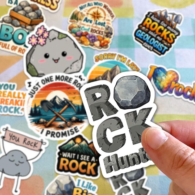 15 Pcs Rock Stickers Pack, Funny Geology Waterproof Vinyl Decals for ...