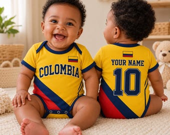Personalized Colombia Baby Soccer Bodysuit, Custom Colombia Football Onesie, Colombian Baby Jersey Romper, Soccer Fan Gift