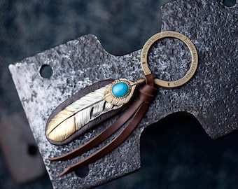 Men's Gift Retro Japanese Amekaji Feather Keychain - Brass Lost Wax Casting Vintage Key Charm