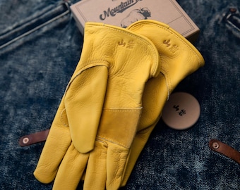 Yellow Retro Harley Motorcycle Gloves Men - Top Grain Leather Anti-Slip Wear Resistant All Seasons