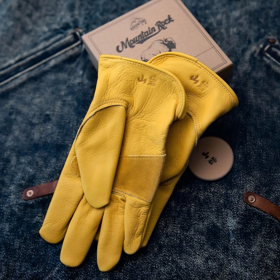 Yellow Retro Harley Motorcycle Gloves Men - Top Grain Leather Anti-Slip Wear Resistant All Seasons