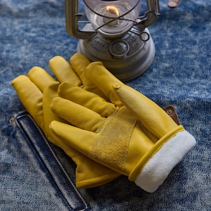 Yellow Retro Harley Motorcycle Gloves Men - Top Grain Leather Anti-Slip Wear Resistant All Seasons NO LOGO Fleece-lined