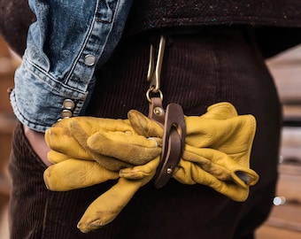 Handcrafted Horween Leather Motorcycle Glove Clip - Bike Mount Outdoor Camping Brompton Storage