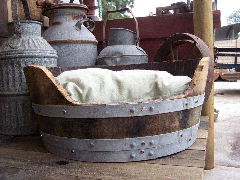 Authentic Oak wine or whiskey barrel pet bed image 3