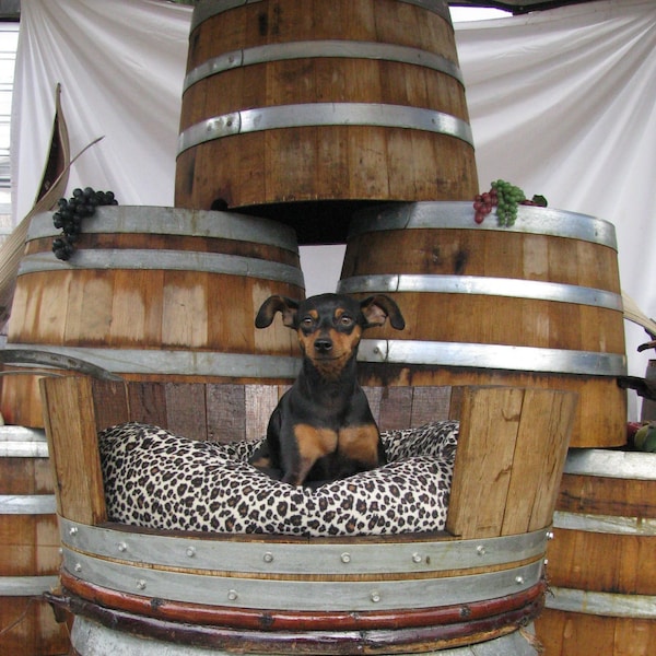 Authentic Oak wine or whiskey barrel pet bed