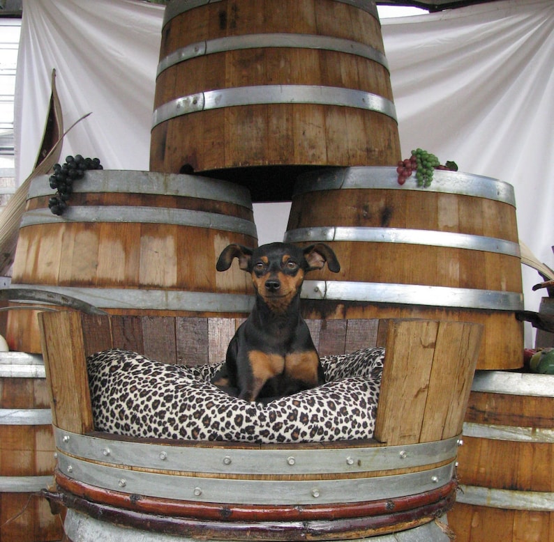 Authentic Oak wine or whiskey barrel pet bed image 1