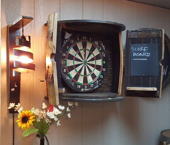 Oak Barrel Dartboard Cabinet Etsy