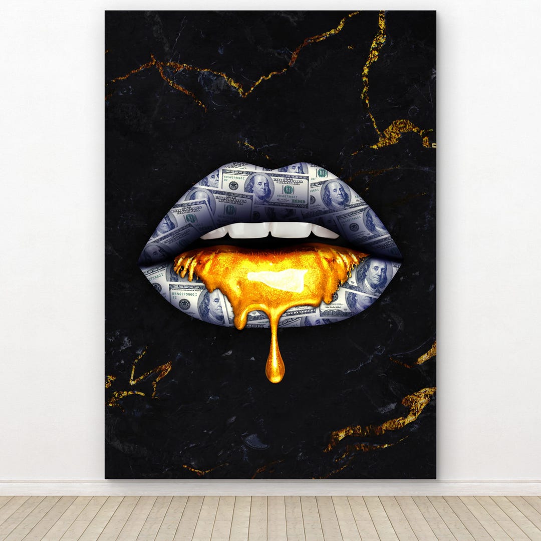 Gold Money Lips Canvas Art, Luxury Wall Decor for Office, Benjamin ...