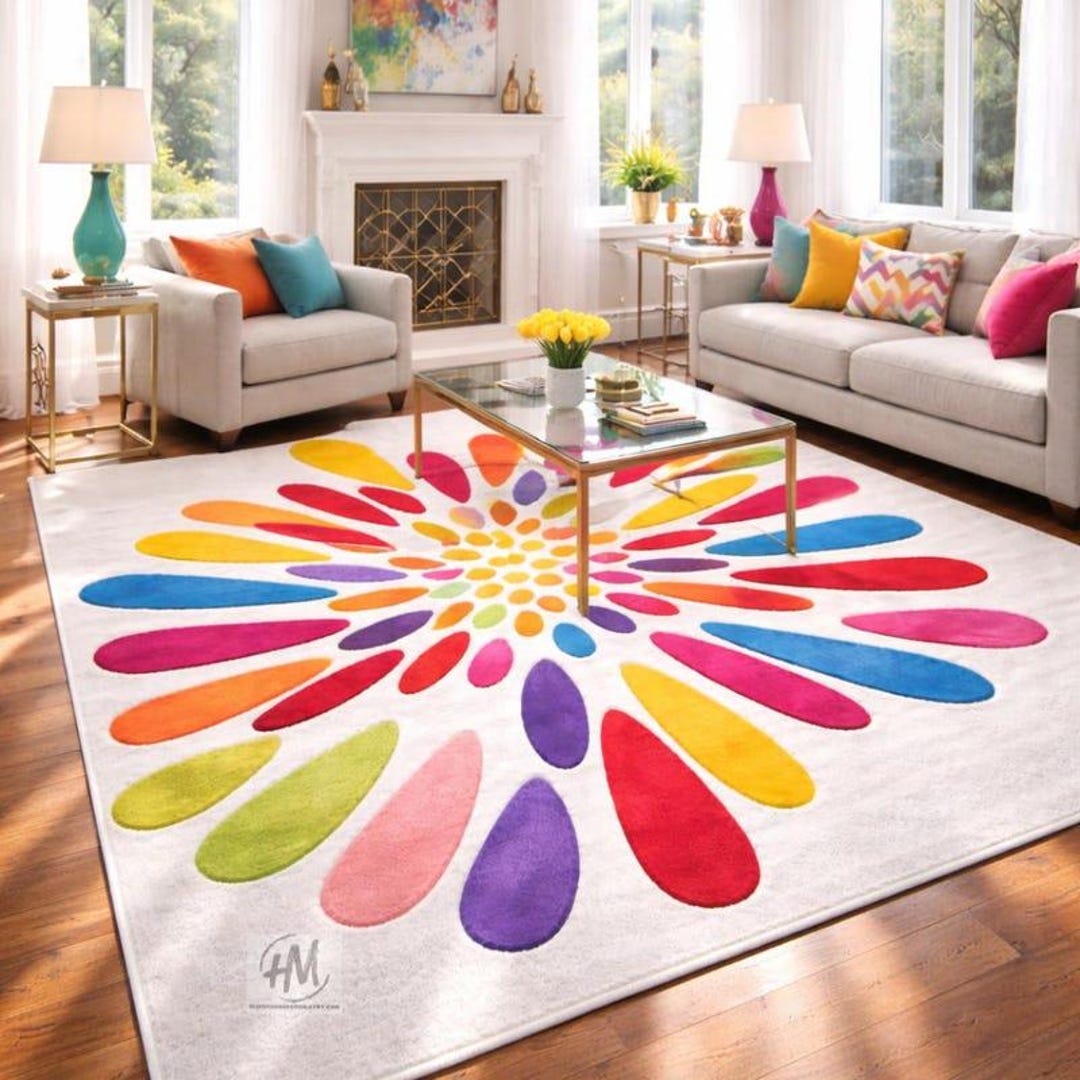 Colorful Floral Tufted Rug Handmade Modern Area Rug Bright Living Room ...