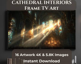 Juego de imágenes para TV con marco de catedral, 16 imágenes para Samsung Frame TV, descarga digital de interiores de iglesias góticas, JPG 4K y 5.8K