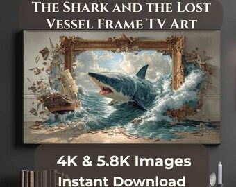 Shark Frame TV Art 4K, Ocean Wall Art Digital Download, Samsung The Frame TV Art, Coastal Illusion Escape Art JPG 16:9