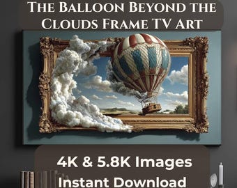Hot Air Balloon Frame TV Art 4K, Samsung The Frame TV Art, Fantasy Sky Wall Art Digital Download, Cloud Escape Art JPG 16:9