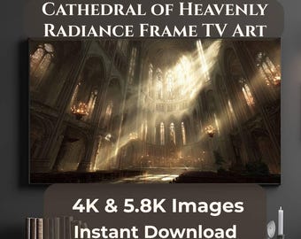 Gothic Cathedral Frame TV Art, Church Interior with Heavenly Light, Stained Glass Samsung Frame TV, 2 JPG Sizes Download