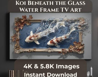 Samsung Frame TV Art Koi Fish Illusion, Japanese Zen Wall Art Digital Download, 4K + 5.8K JPG, Elegant Water TV Art 16:9