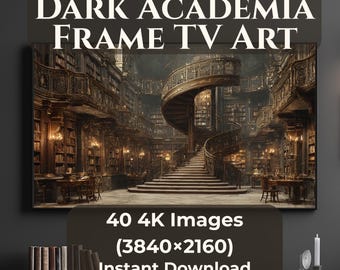 40 4K JPGs Dark Academia Frame TV Art Bundle for Samsung The Frame, Moody Vintage Library Screensaver, 16:9 3840x2160, Instant Download