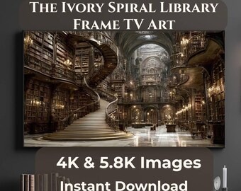 Arte para TV con marco de la biblioteca en espiral de marfil, arte para TV Samsung The Frame, arquitectura de gran biblioteca, arte Dark Academia, descarga JPG 4K