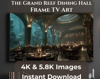 Arte para TV con marco Modern Reef Lounge, Arte para TV con marco Underwater Library, Arte para TV con marco Samsung The Frame 4K, Descarga digital JPG 5.8K