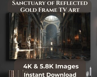 Cathedral Frame TV Art, Grand Church Interior with Reflective Marble Floor, Gothic Luxury Samsung Frame TV, 2 JPG Sizes