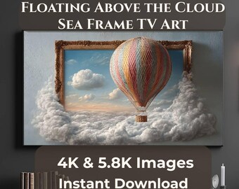 Hot Air Balloon Frame TV Art, Cloudscape Wall Art, 4K Samsung Frame TV Art Download, Dreamy Sky Digital Art, 2 JPG Files 16:9