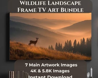 Paquete de 7 marcos de arte para TV con paisajes de vida silvestre, marcos de arte para TV Samsung 4K, descarga de arte para TV con ciervos, zorros y lobos de la naturaleza.