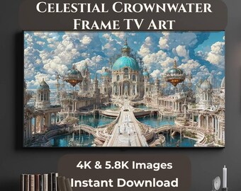 Celestial Crownwater Frame TV Art, Samsung The Frame Digital Download, Palace Sky City TV Art, 4K + 5.8K JPG, Luxury Fantasy Display