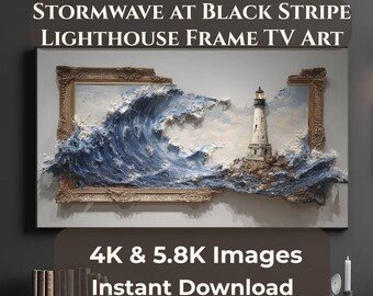 Lighthouse Frame TV Art, Ocean Wave Illusion TV Art, Coastal Breakout Wall Art Digital Download, Samsung The Frame Art JPG 4K 16:9