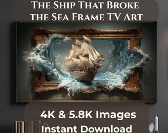 Samsung Frame TV Art Ship Illusion, Nautical Wall Art Digital Download, 4K + 5.8K JPG, Ocean Breakout TV Art 16:9
