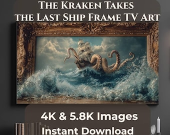 Kraken Frame TV Art, Pirate Ship Ocean Wall Art, 4K Samsung Frame TV Art Download, Nautical Sea Monster Digital Art, 2 JPG Files 16:9