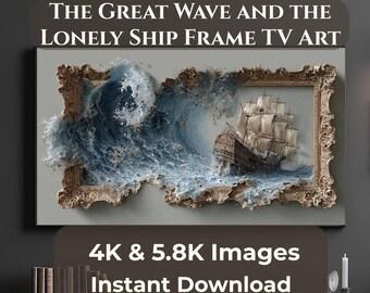 Samsung Frame TV Art Ocean Wave Ship Illusion, Nautical Wall Art Digital Download, 4K + 5.8K JPG, Vintage Coastal TV Art 16:9