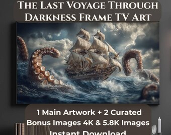 Kraken Frame TV Art Set of 3, Pirate Ship Ocean Wall Art, Samsung The Frame TV Art, Dark Sea Monster Digital Download 4K 16:9