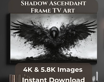Marco de TV Cuervo Ascendente Sombrío, Exhibición de pared de cuervo gótico oscuro, Arte para TV Samsung The Frame 4K, Descarga digital JPG 5.8K