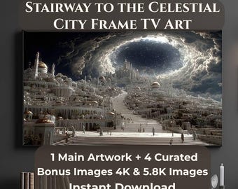 Stairway to the Celestial City Frame TV Art Set of 5, Samsung The Frame TV Art, Heavenly City Wall Art, 4K Digital Download