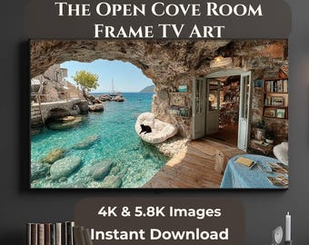 Habitación Open Cove, refugio costero, Samsung The Frame, descarga digital, JPG 4K 5.8K, decoración de paisaje marino de cueva