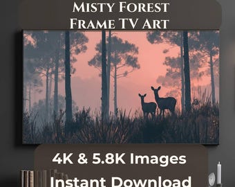 Marco de TV Bosque Brumoso, Marco de TV Samsung 4K, Paisaje de Bosque de Ciervos, Arte de TV Naturaleza Moody, Descarga Digital 16:9