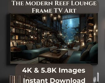 Arte para TV con marco Modern Reef Lounge, Arte para TV con marco Underwater Library, Arte para TV con marco Samsung The Frame 4K, Descarga digital JPG 5.8K