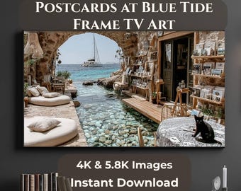 Postales de Blue Tide Coastal Boutique, descarga digital de Samsung The Frame, JPG 4K 5.8K, decoración de tienda junto al mar.