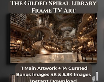 Grand Library Frame TV Art Bundle, 1 Main + 14 Curated Bonus, Gothic Luxury Library TV Art, 4K 5.8K Digital Download