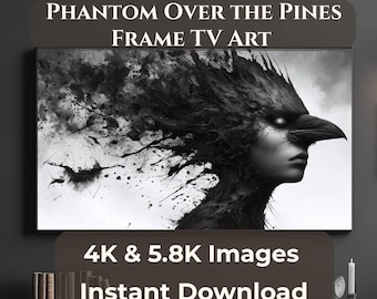 Arte para TV con marco de Phantom Over the Pines, pantalla de TV Dark Gothic Raven Spirit, Samsung The Frame Art 4K, descarga JPG de 5.8K