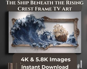 Ship Frame TV Art 4K, Ocean Wave Wall Art Digital Download, Coastal Illusion Escape Art, Samsung The Frame TV Art JPG 16:9