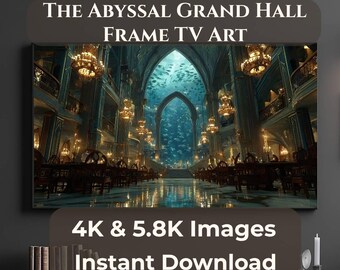 Arte para TV con marco del Gran Salón Abisal, Descarga digital de pasillo gótico submarino, Arte para TV Samsung The Frame 4K, Galería Oceánica 5.8K JPG