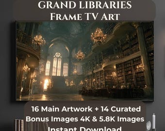 Samsung Frame TV Art Library Bundle, Dark Academia Library TV Art, Baroque Bookish Digital Download, 16 + 14 Bonus, 4K JPG Set