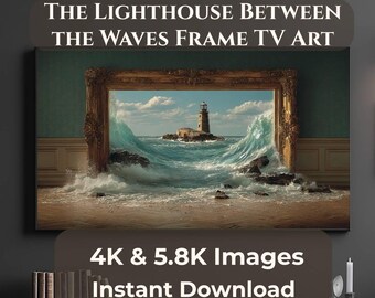 Lighthouse Frame TV Art, Coastal Ocean Wave Wall Art, 4K Samsung Frame TV Art Download, Nautical Seascape Digital Art, 2 JPG Files 16:9
