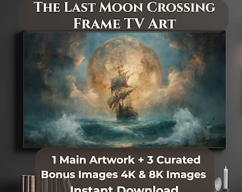 El último cruce lunar Arte para TV enmarcado, Arte náutico para TV enmarcada Samsung, Arte mural de barco a la luz de la luna, 4 JPG 4K 8K Descargar