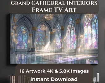 Juego de 16 láminas decorativas para TV con diseño de interiores de grandes catedrales, Samsung Frame TV Art 4K, Galería de interiores de iglesias góticas, descarga digital 16:9